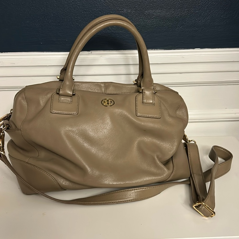Tory Burch taupe satchel tote